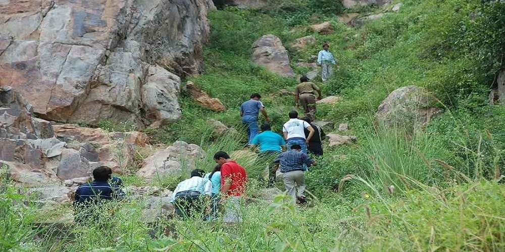 Walking to reach on top of Aravali Mountain